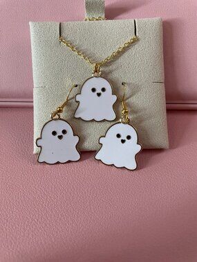 Adorable White Ghost Earring and Necklace Set
